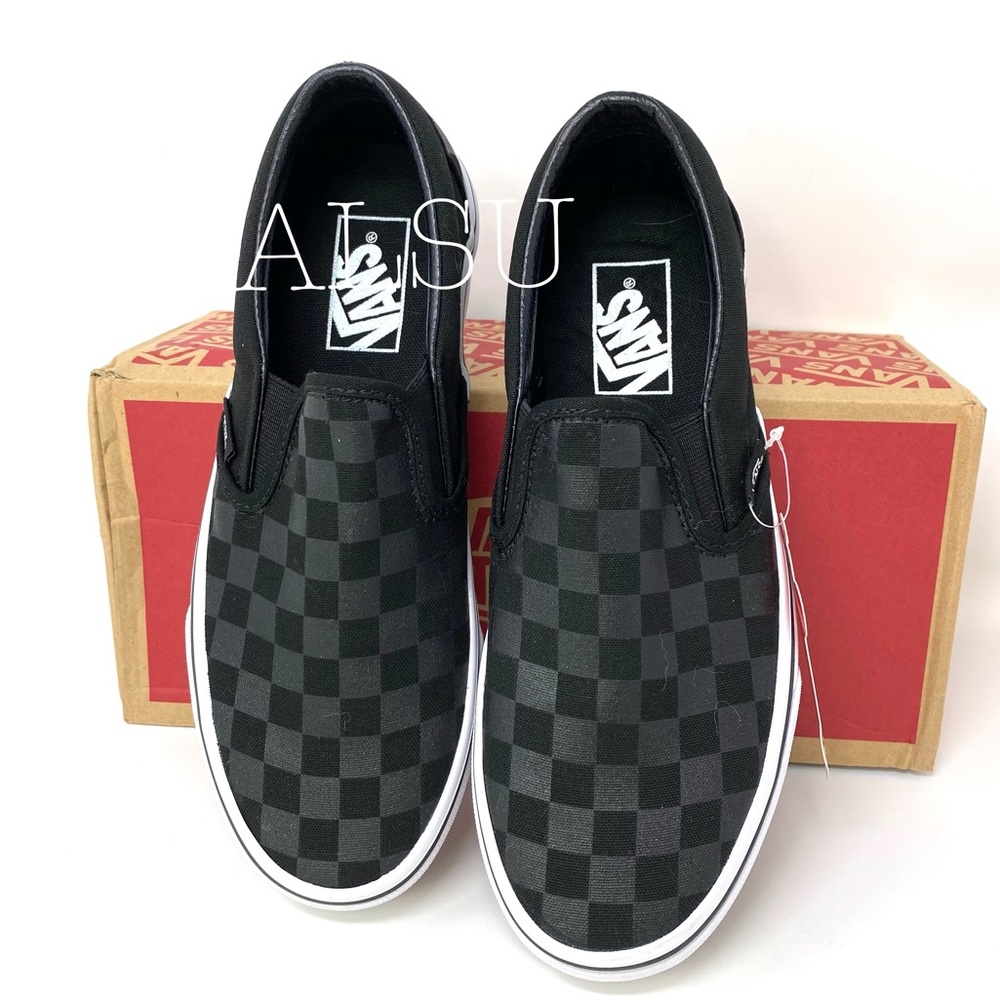 VANS Classic Slip On Checkerboard Black Canvas Low Top Sneaker Mens VN000EYE276 - Picture 2 of 7